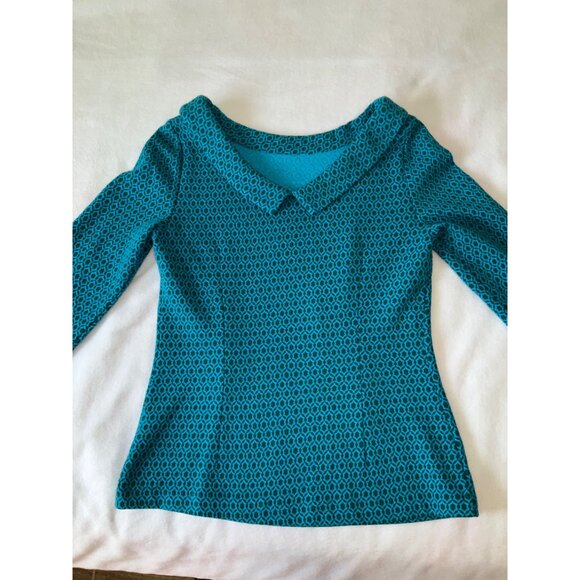 Boden size 6 R Bessie Jacquard Teal Blue top 3/4 sleeve - Picture 5 of 5